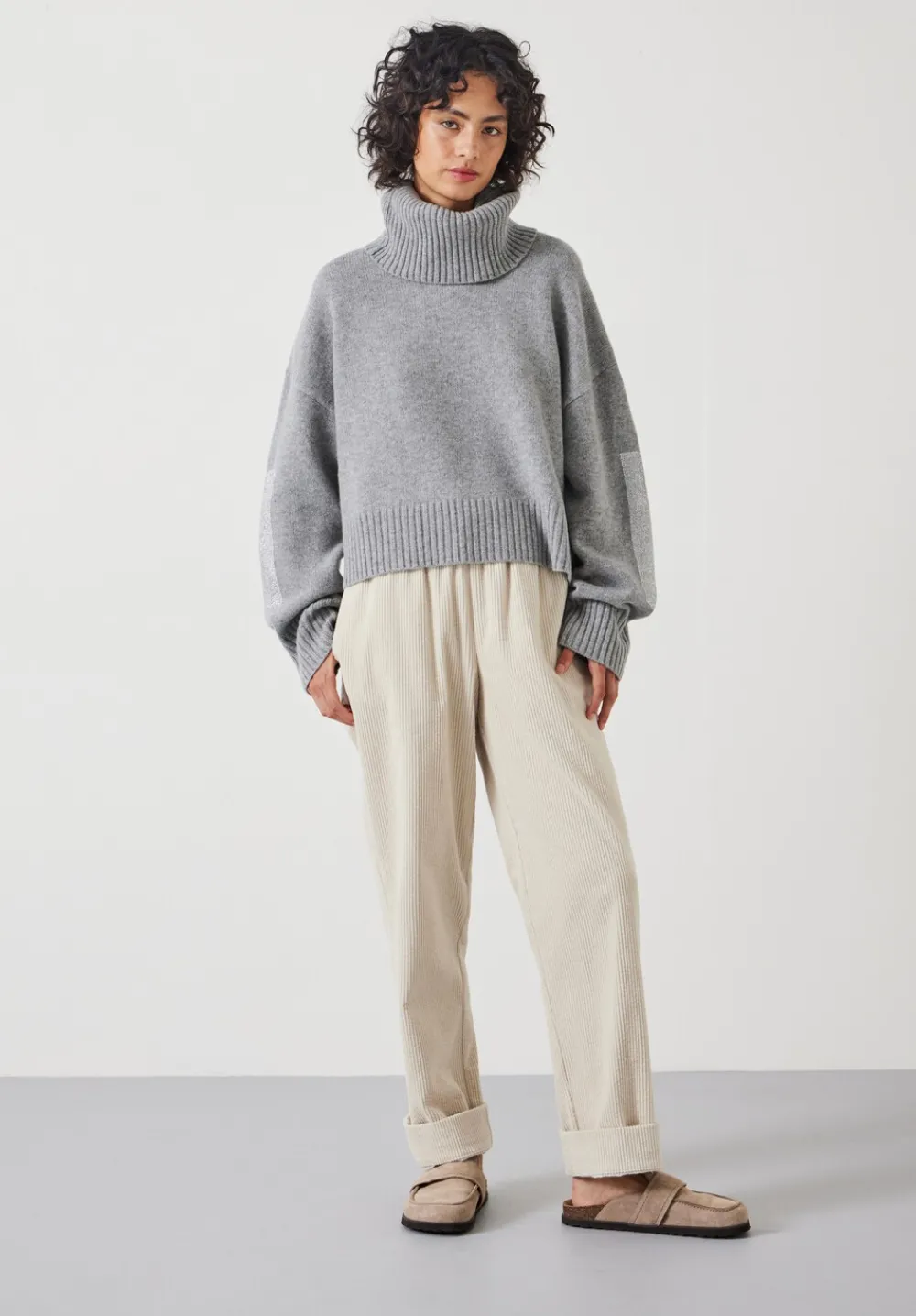 hush Jumpers & Cardigans|Livvy Merino Wool Detachable Roll Neck Jumper Mid Grey Marl