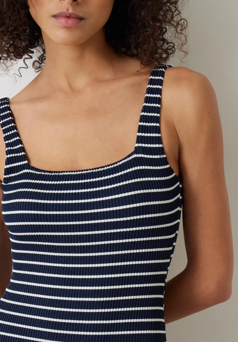hush Swimwear & Beachwear|Lola Stripe Crinkle Scoop Swimsuit Navy/White Stripe