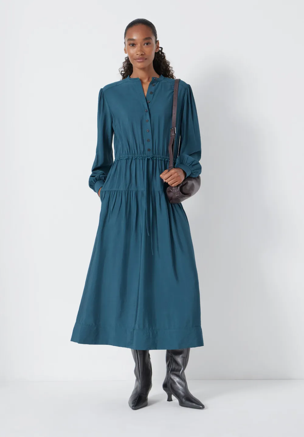 hush Dresses|Long Sleeve Air Flow Shirt Dress Teal Blue