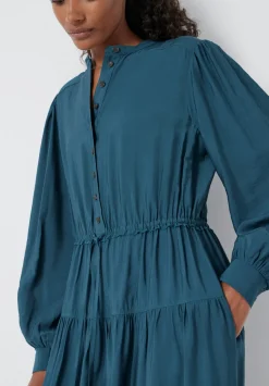 hush Dresses|Long Sleeve Air Flow Shirt Dress Teal Blue
