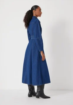 hush Dresses|Long Sleeve Denim Tie Waist Dress Mid Authentic Wash