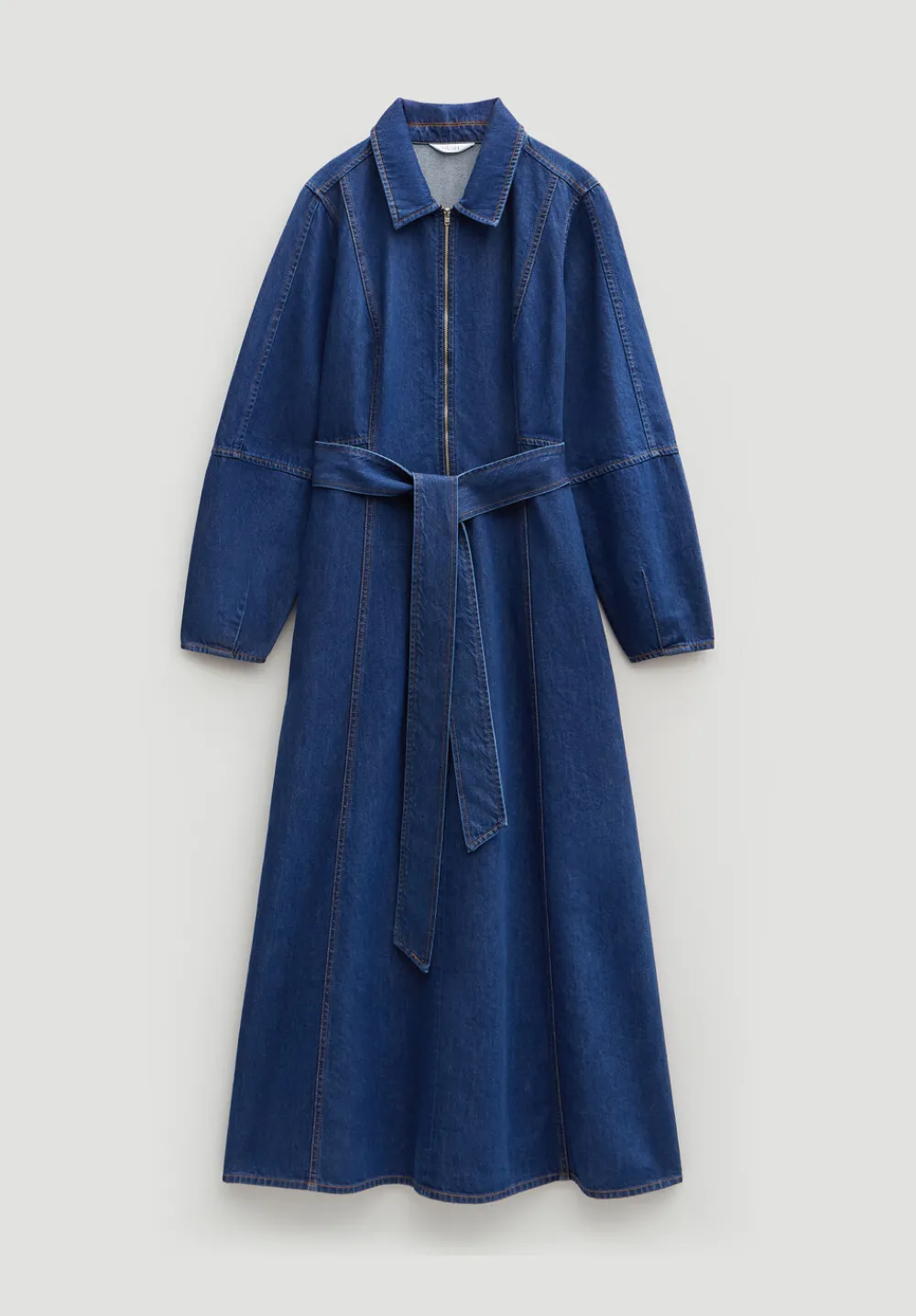 hush Dresses|Long Sleeve Denim Tie Waist Dress Mid Authentic Wash