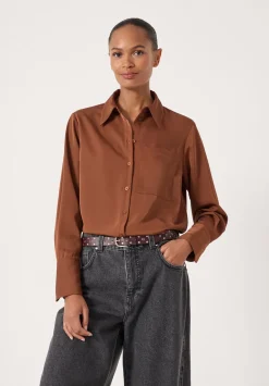 hush Shirts & Blouses|Long Sleeve Satin Shirt Toffee Brown