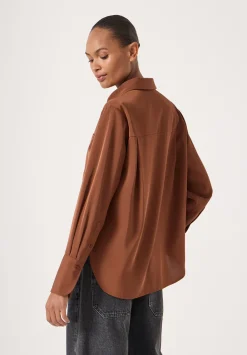 hush Shirts & Blouses|Long Sleeve Satin Shirt Toffee Brown
