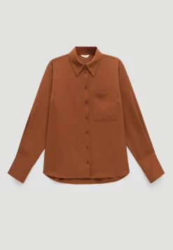 hush Shirts & Blouses|Long Sleeve Satin Shirt Toffee Brown