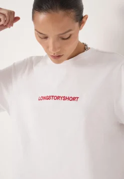 hush Tops & T-Shirts|Long Story Short Slogan T-Shirt Ecru White