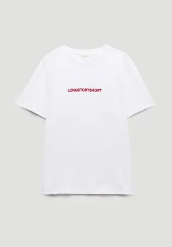 hush Tops & T-Shirts|Long Story Short Slogan T-Shirt Ecru White