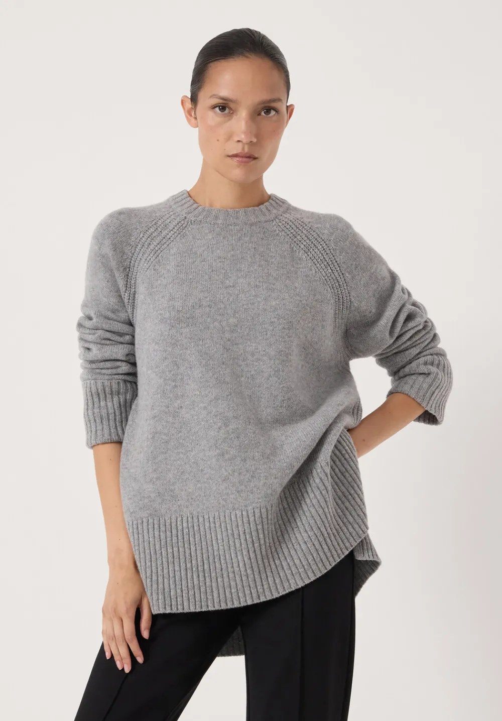 hush Jumpers & Cardigans|Longline Merino Wool Jumper Mid Grey Marl
