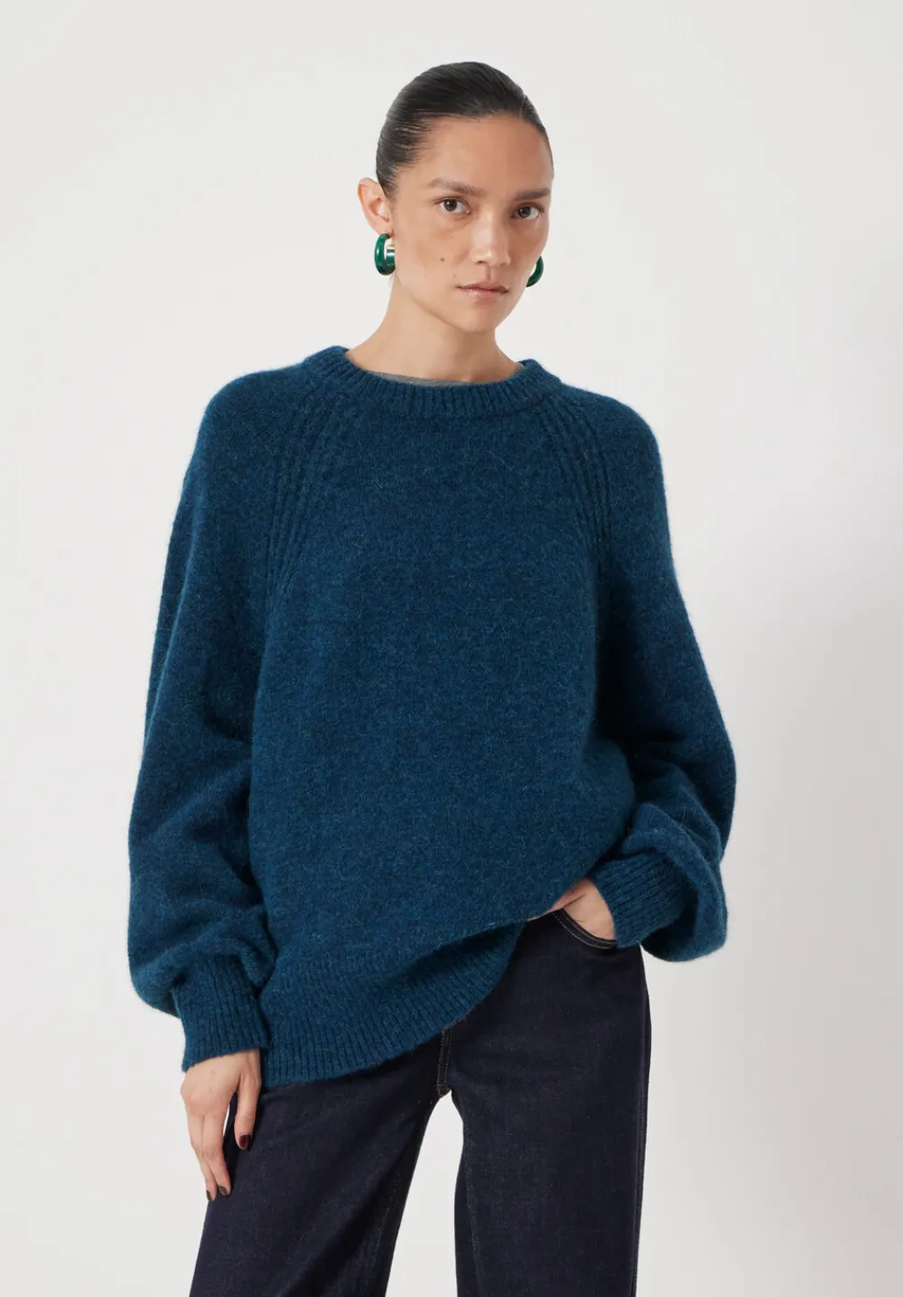 hush Jumpers & Cardigans|Lorna Relaxed Wool Blend Jumper Teal Blue