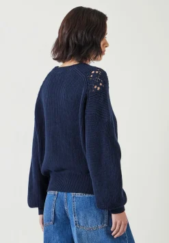 hush Jumpers & Cardigans|Louise Lace Insert Cotton Jumper Navy