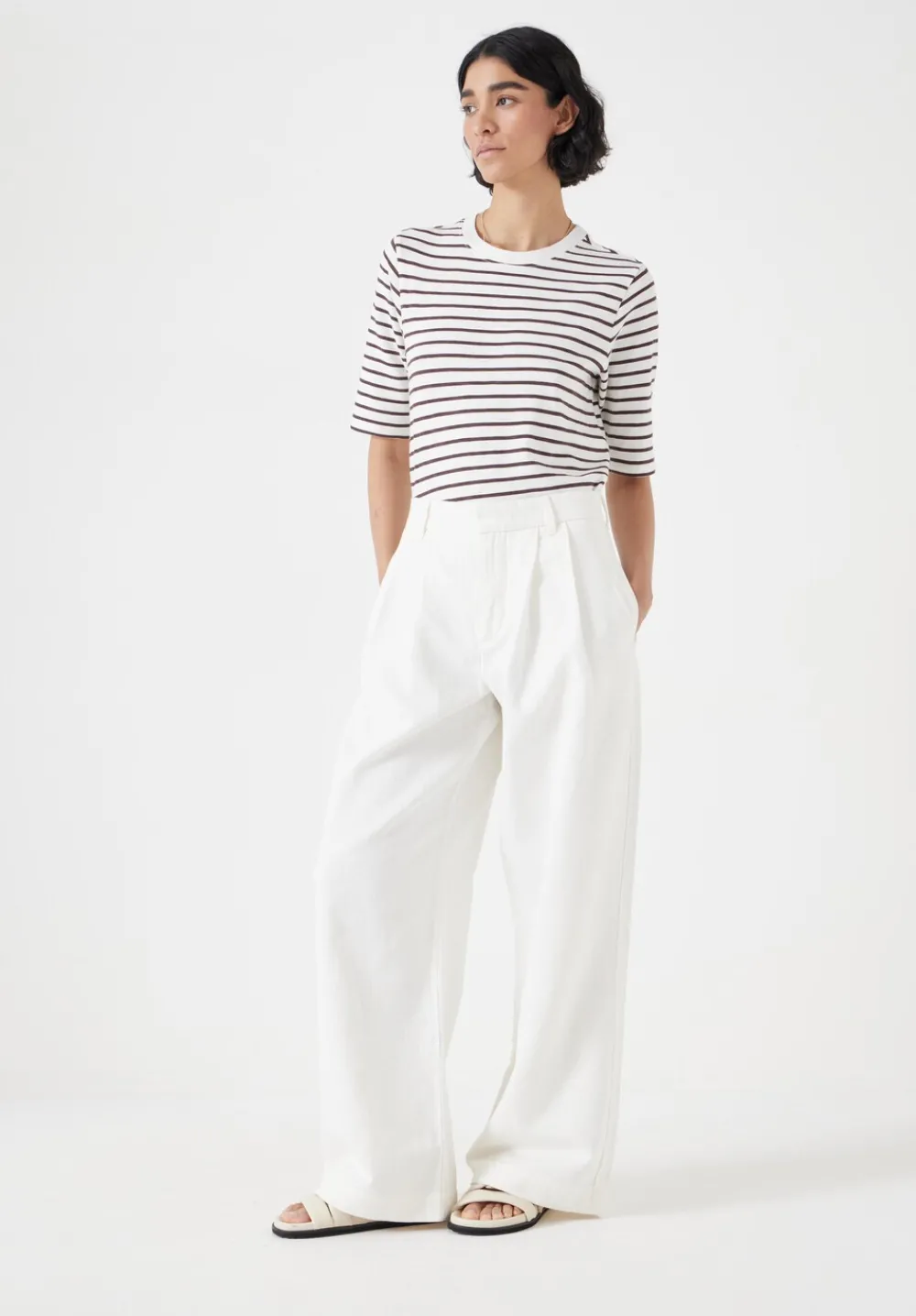 hush Trousers|Lya Cotton Wide Leg Trousers Ecru Whte