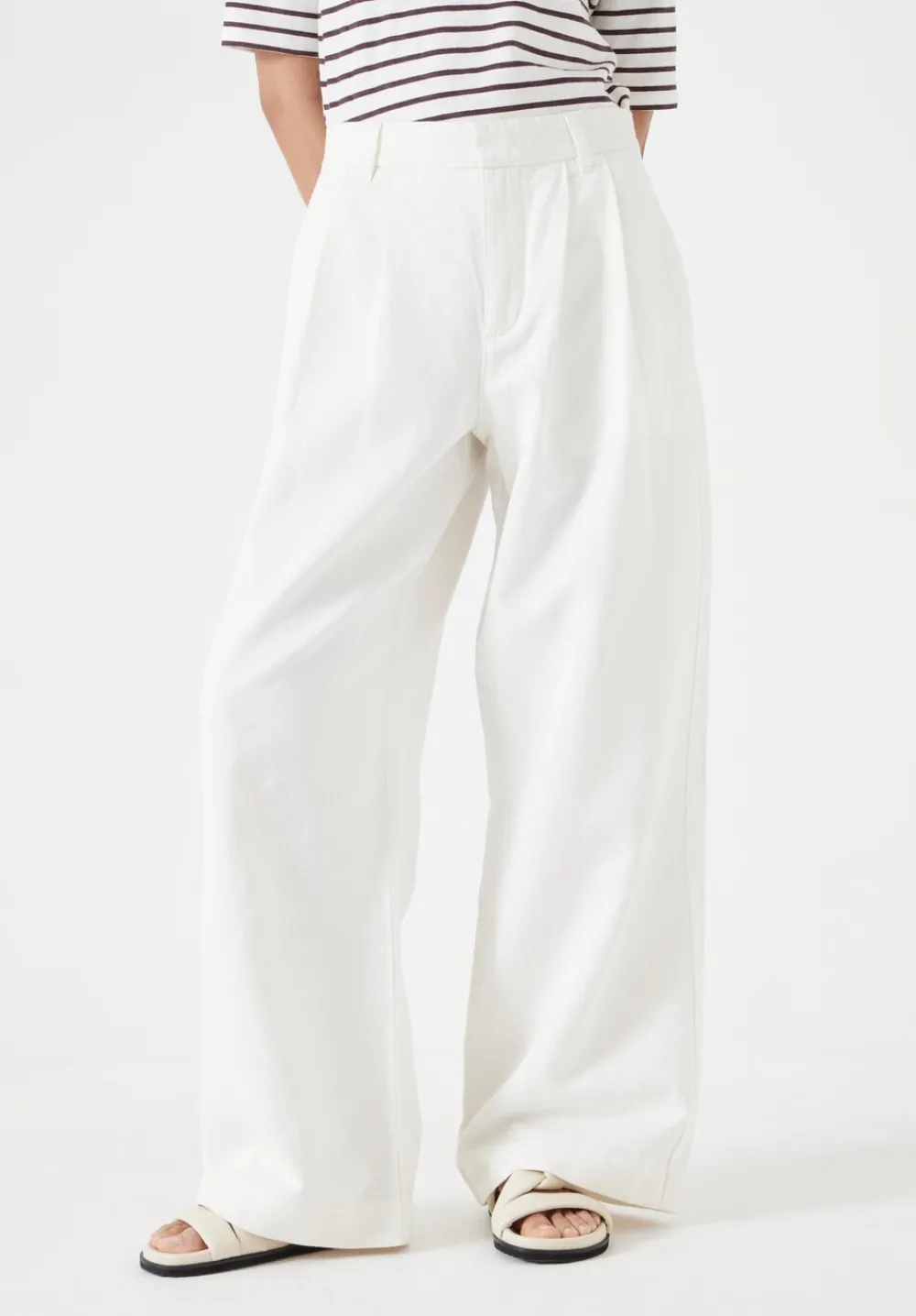 hush Trousers|Lya Cotton Wide Leg Trousers Ecru Whte
