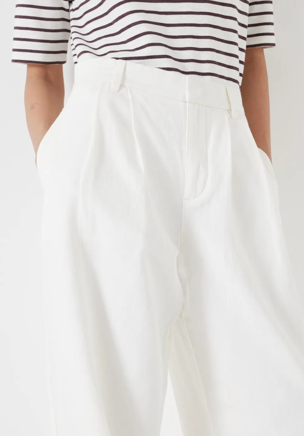 hush Trousers|Lya Cotton Wide Leg Trousers Ecru Whte