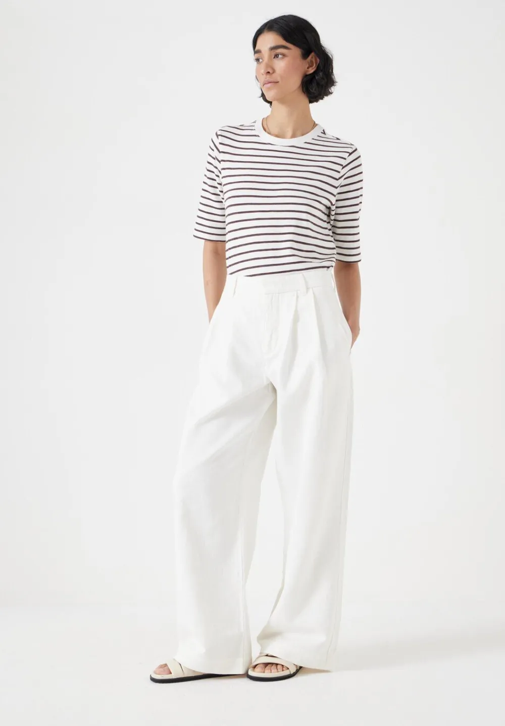 hush Trousers|Lya Cotton Wide Leg Trousers Ecru Whte