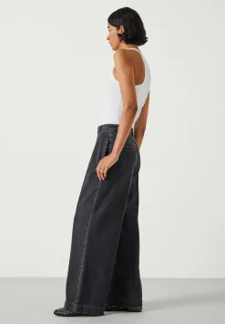 hush Jeans|Lya Pleated Wide Leg Jeans Washed Black