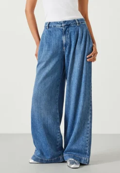 hush Jeans|Trousers|Lya Pleated Wide Leg Jeans Mid Authentic Blue