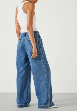 hush Jeans|Lya Pleated Wide Leg Jeans Mid Authentic Blue