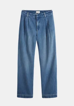 hush Jeans|Lya Pleated Wide Leg Jeans Mid Authentic Blue
