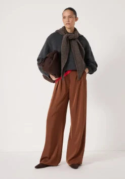 hush Trousers|Lya Satin Twill Wide Leg Trousers Toffee Brown