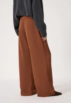 hush Trousers|Lya Satin Twill Wide Leg Trousers Toffee Brown