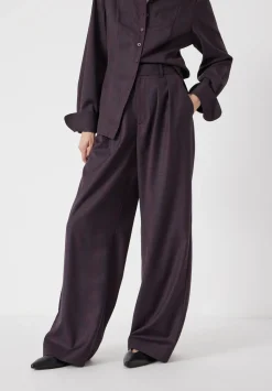 hush Trousers|Lya Wool Blend Wide Leg Check Trousers Burgundy Purple