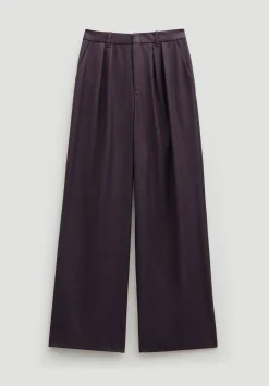 hush Trousers|Lya Wool Blend Wide Leg Check Trousers Burgundy Purple