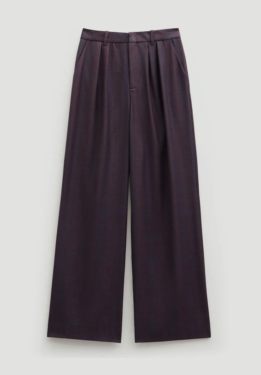 hush Trousers|Lya Wool Blend Wide Leg Check Trousers Burgundy Purple