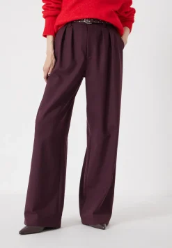 hush Trousers|Lya Wool Blend Wide Leg Trousers Winetasting
