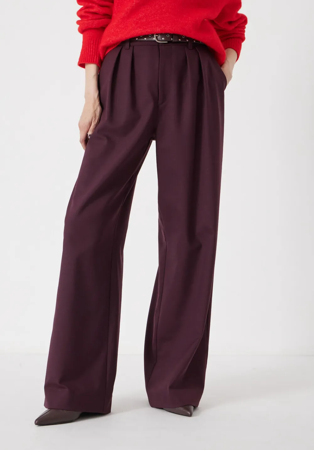 hush Trousers|Lya Wool Blend Wide Leg Trousers Winetasting