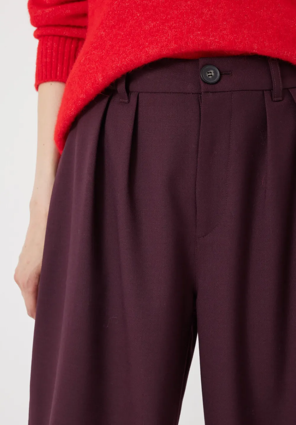 hush Trousers|Lya Wool Blend Wide Leg Trousers Winetasting