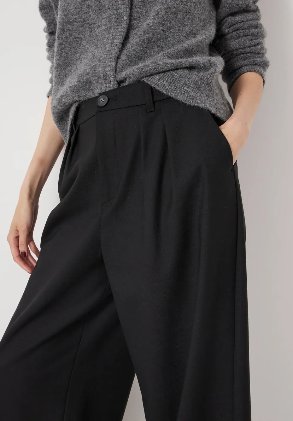 hush Trousers|Lya Wool Blend Wide Leg Trousers Black