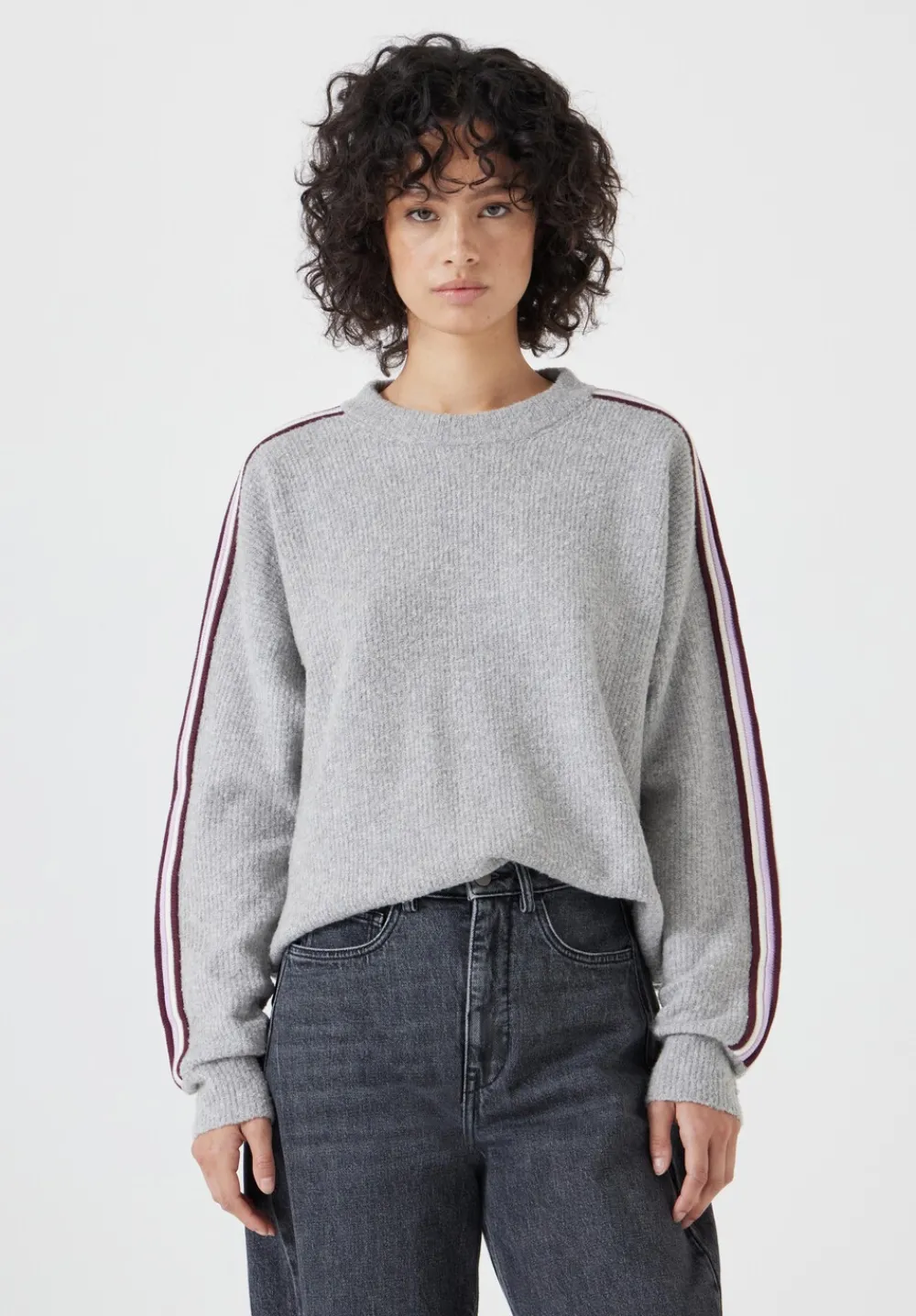 hush Jumpers & Cardigans|Lydia Ottoman Stripe Crew Neck Jumper Light Grey Marl
