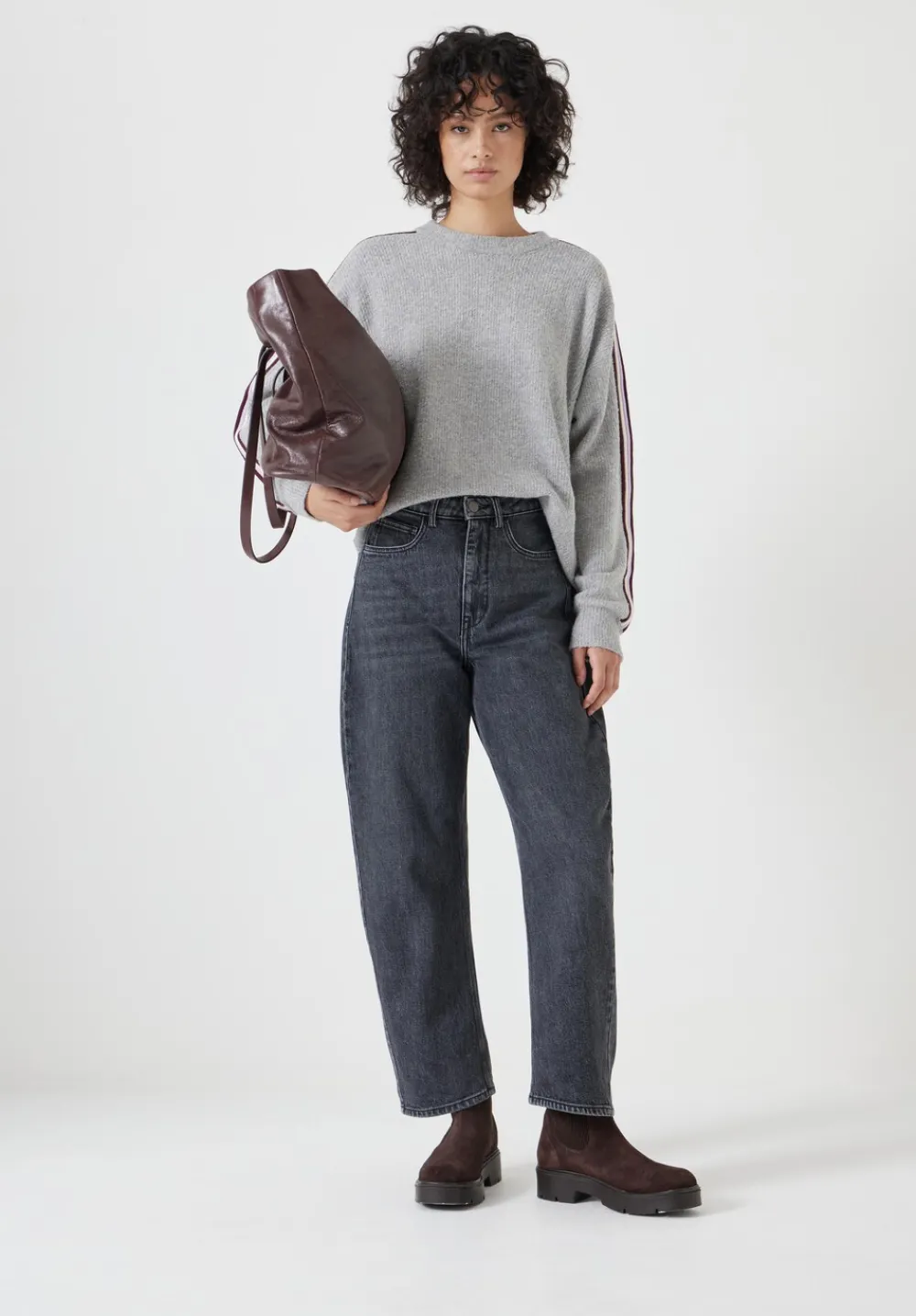 hush Jumpers & Cardigans|Lydia Ottoman Stripe Crew Neck Jumper Light Grey Marl