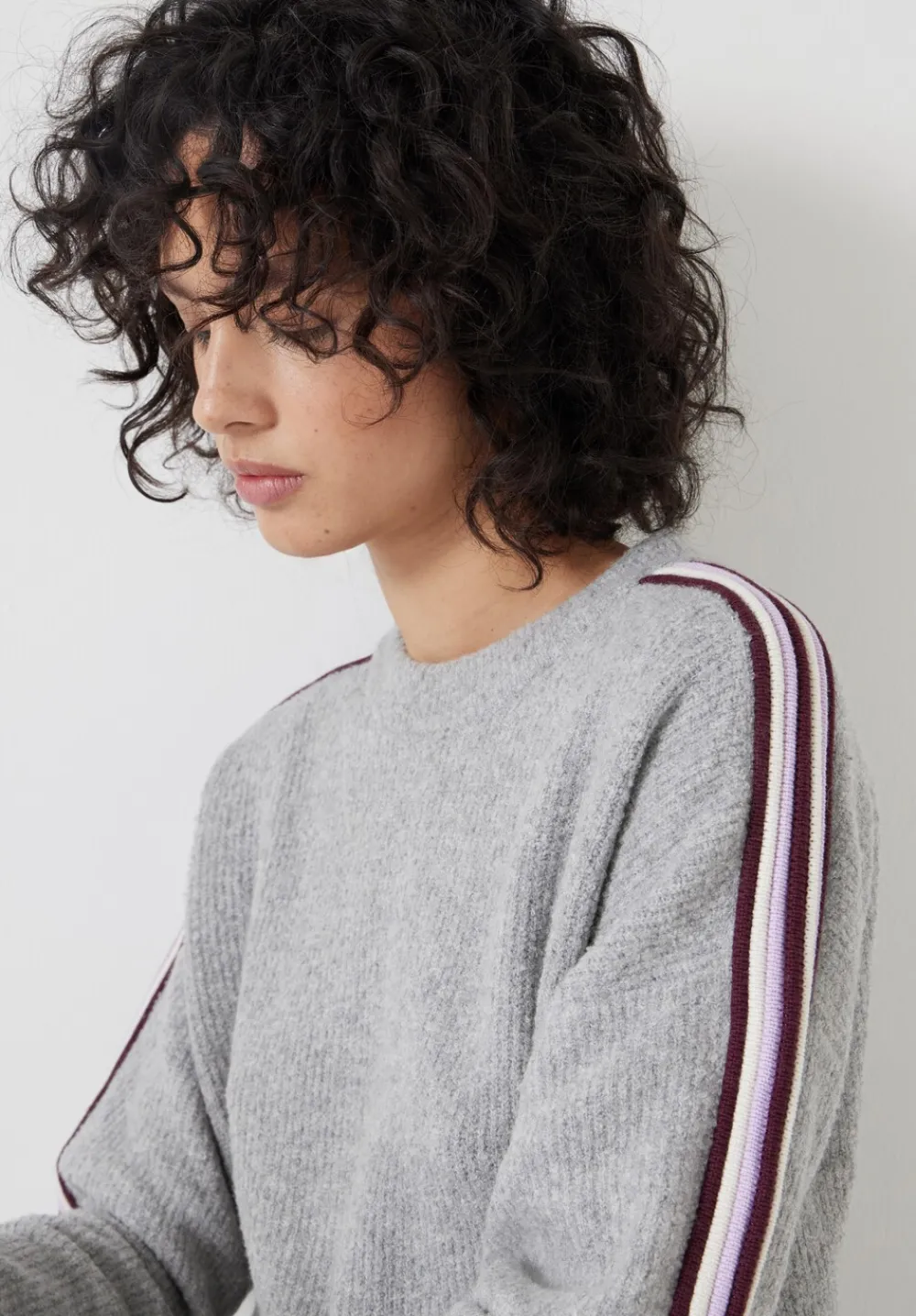 hush Jumpers & Cardigans|Lydia Ottoman Stripe Crew Neck Jumper Light Grey Marl