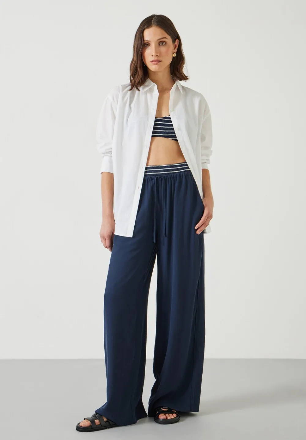 hush Trousers|Lyra Oversized Tie Waist Trousers Deep Navy