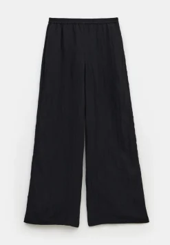 hush Trousers|Mabel Fluid Wide Leg Crinkle Trousers Black