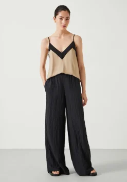 hush Trousers|Mabel Fluid Wide Leg Crinkle Trousers Black