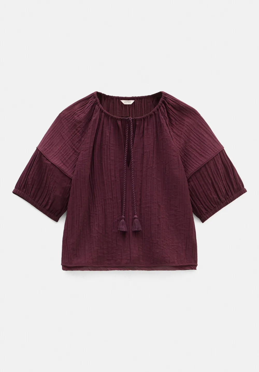 hush Shirts & Blouses|Mae Crinkle Balloon Sleeve Blouse Wine Red