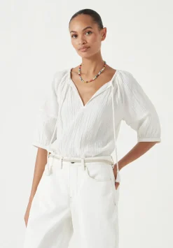 hush Shirts & Blouses|Mae Crinkle Balloon Sleeve Blouse Ecru White