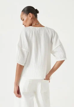 hush Shirts & Blouses|Mae Crinkle Balloon Sleeve Blouse Ecru White