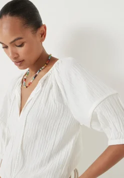 hush Shirts & Blouses|Mae Crinkle Balloon Sleeve Blouse Ecru White