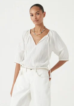 hush Shirts & Blouses|Mae Crinkle Balloon Sleeve Blouse Ecru White