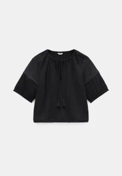 hush Shirts & Blouses|Mae Crinkle Balloon Sleeve Blouse Black
