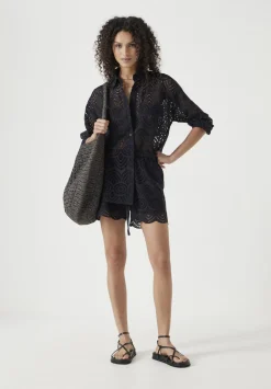 hush Shorts|Margot Cotton Broderie Pull On Shorts Black