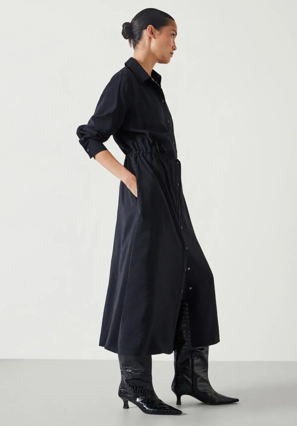 hush Dresses|Martina Midi Shirt Dress Black