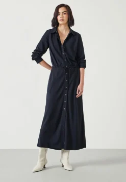 hush Dresses|Martina Pinstripe Midi Dress Washed Black