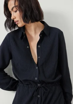 hush Dresses|Martina Pinstripe Midi Dress Washed Black