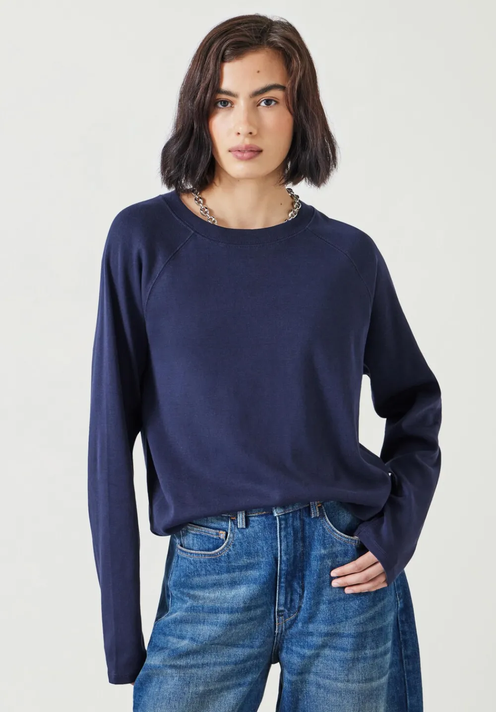 hush Tops & T-Shirts|Matilda Cotton Raglan Top Navy