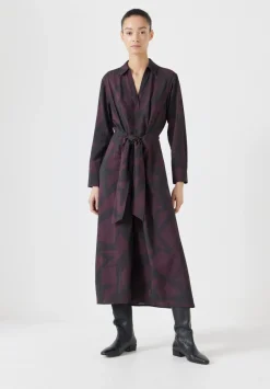 hush Dresses|Maya Air Flow Front Tie Maxi Dress Purple/Brown Abstract Shapes