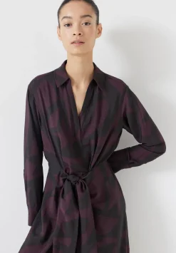 hush Dresses|Maya Air Flow Front Tie Maxi Dress Purple/Brown Abstract Shapes